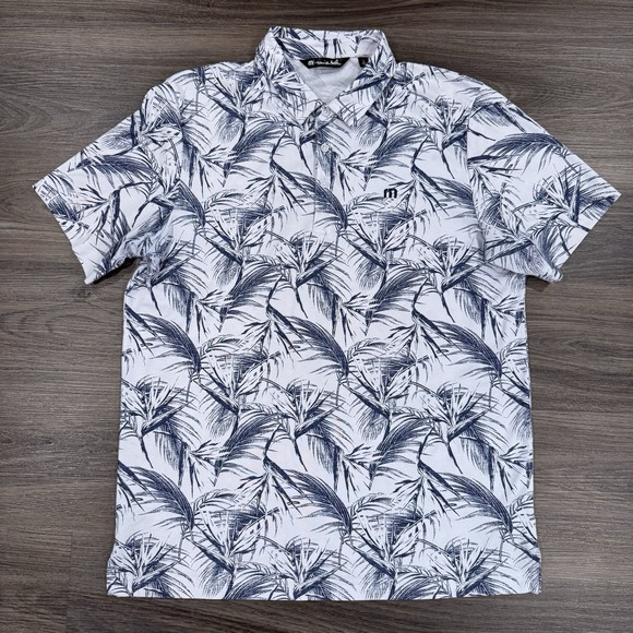Travis Mathew Mens Polo Shirt Large Floral Leaf Pattern Short Sleeve Golfing - Picture 2 of 7